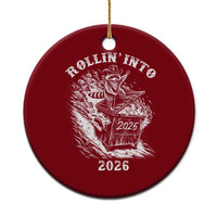 Funny Cowboy Raccoon Rollin Into 2026 Ceramic Ornament New Year Dumpster Fire 2026 Rodeo - Wonder Print Shop