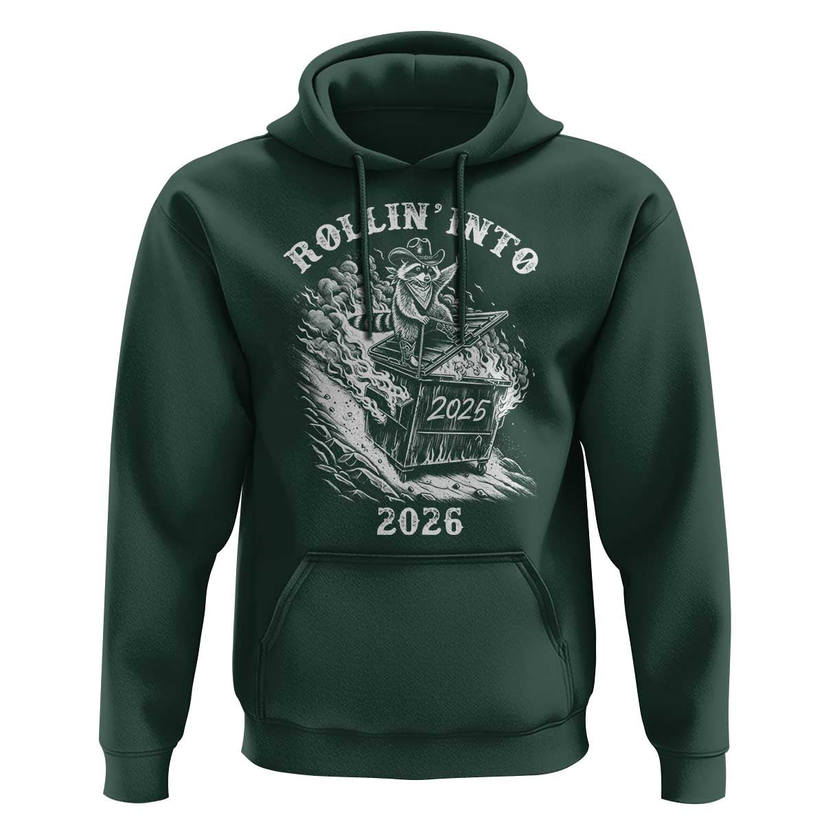 Funny Cowboy Raccoon Rollin Into 2026 Hoodie New Year Dumpster Fire 2026 Rodeo - Wonder Print Shop