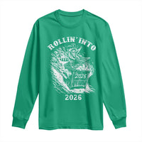 Funny Cowboy Raccoon Rollin Into 2026 Long Sleeve Shirt New Year Dumpster Fire 2026 Rodeo - Wonder Print Shop