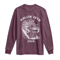 Funny Cowboy Raccoon Rollin Into 2026 Long Sleeve Shirt New Year Dumpster Fire 2026 Rodeo - Wonder Print Shop