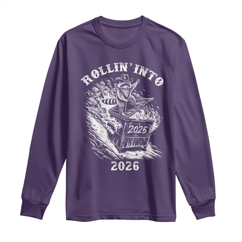 Funny Cowboy Raccoon Rollin Into 2026 Long Sleeve Shirt New Year Dumpster Fire 2026 Rodeo - Wonder Print Shop