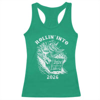 Funny Cowboy Raccoon Rollin Into 2026 Racerback Tank Top New Year Dumpster Fire 2026 Rodeo - Wonder Print Shop