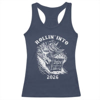 Funny Cowboy Raccoon Rollin Into 2026 Racerback Tank Top New Year Dumpster Fire 2026 Rodeo - Wonder Print Shop