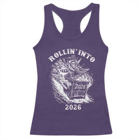 Funny Cowboy Raccoon Rollin Into 2026 Racerback Tank Top New Year Dumpster Fire 2026 Rodeo - Wonder Print Shop