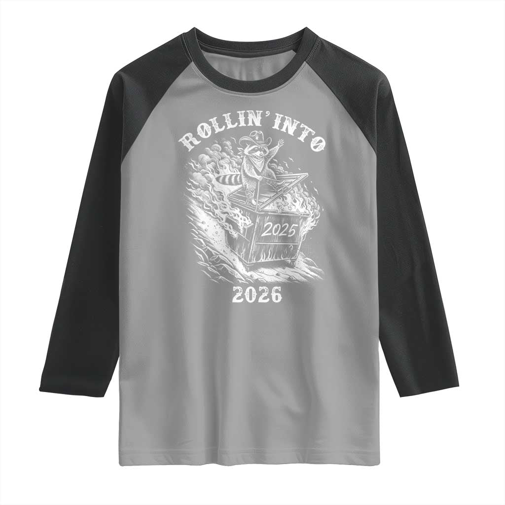 Funny Cowboy Raccoon Rollin Into 2026 Raglan Shirt New Year Dumpster Fire 2026 Rodeo - Wonder Print Shop