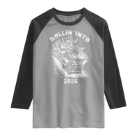 Funny Cowboy Raccoon Rollin Into 2026 Raglan Shirt New Year Dumpster Fire 2026 Rodeo - Wonder Print Shop