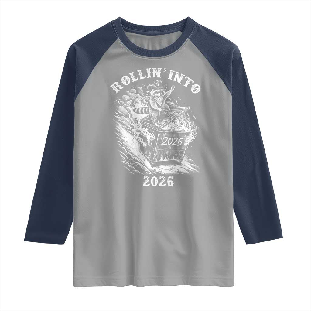Funny Cowboy Raccoon Rollin Into 2026 Raglan Shirt New Year Dumpster Fire 2026 Rodeo - Wonder Print Shop