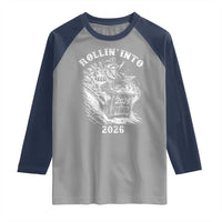 Funny Cowboy Raccoon Rollin Into 2026 Raglan Shirt New Year Dumpster Fire 2026 Rodeo - Wonder Print Shop