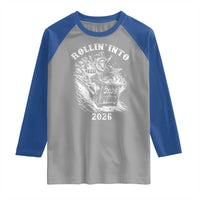 Funny Cowboy Raccoon Rollin Into 2026 Raglan Shirt New Year Dumpster Fire 2026 Rodeo - Wonder Print Shop