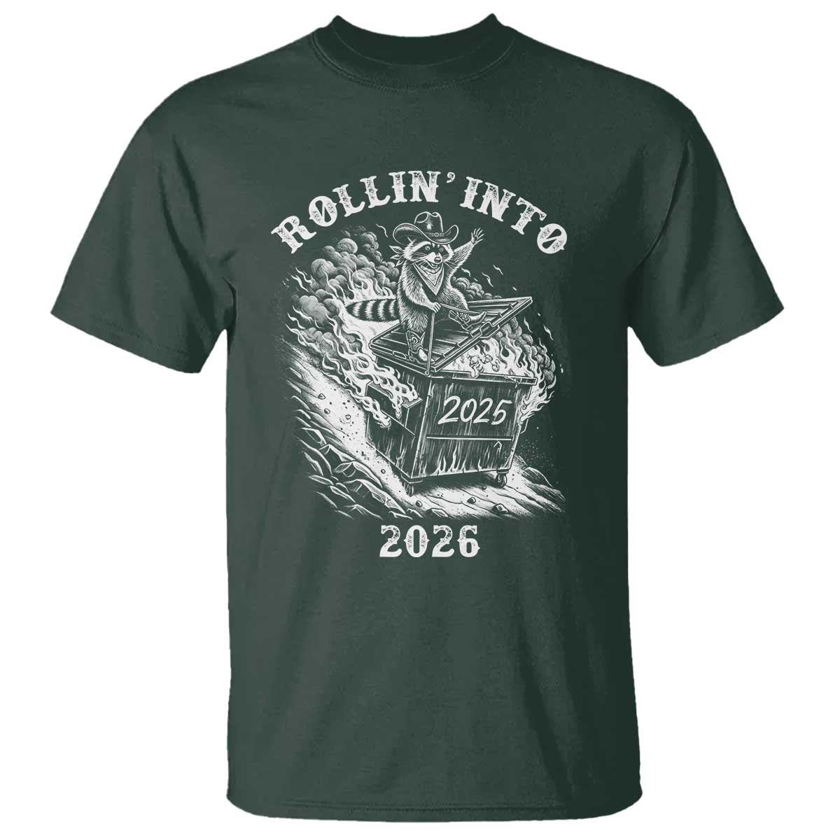 Funny Cowboy Raccoon Rollin Into 2026 T Shirt New Year Dumpster Fire 2026 Rodeo - Wonder Print Shop