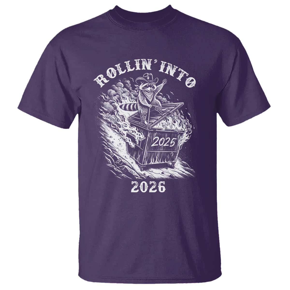 Funny Cowboy Raccoon Rollin Into 2026 T Shirt New Year Dumpster Fire 2026 Rodeo - Wonder Print Shop
