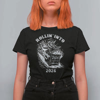 Funny Cowboy Raccoon Rollin Into 2026 T Shirt For Women New Year Dumpster Fire 2026 Rodeo - Wonder Print Shop