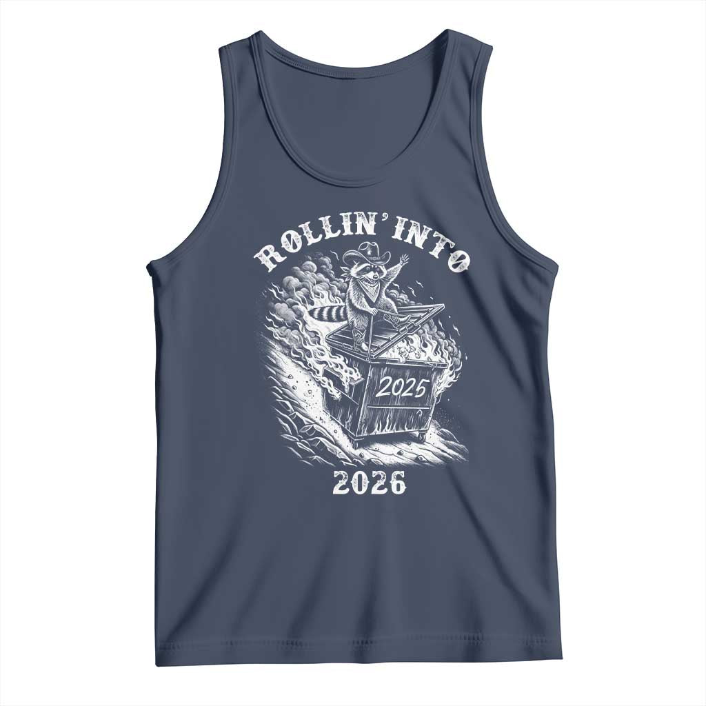 Funny Cowboy Raccoon Rollin Into 2026 Tank Top New Year Dumpster Fire 2026 Rodeo - Wonder Print Shop