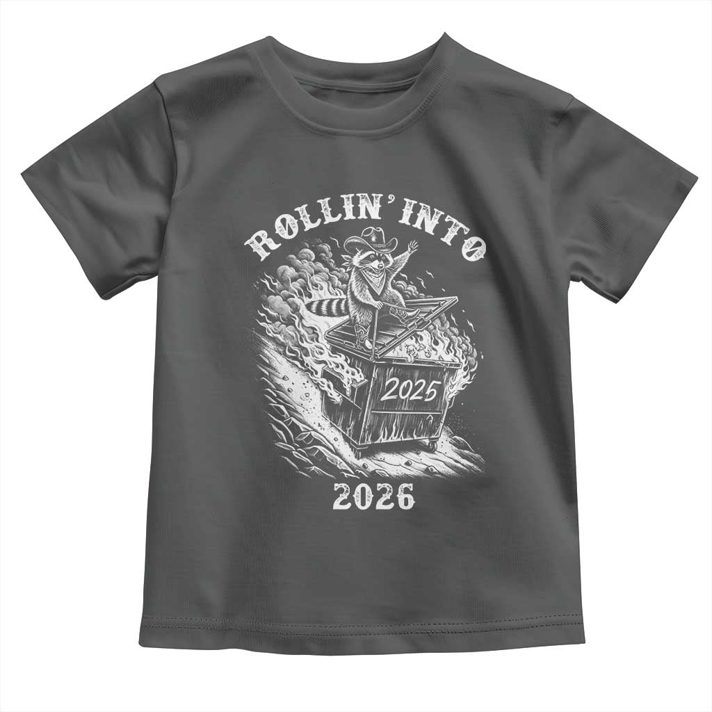 Funny Cowboy Raccoon Rollin Into 2026 Toddler T Shirt New Year Dumpster Fire 2026 Rodeo - Wonder Print Shop