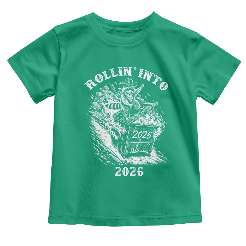 Funny Cowboy Raccoon Rollin Into 2026 Toddler T Shirt New Year Dumpster Fire 2026 Rodeo - Wonder Print Shop