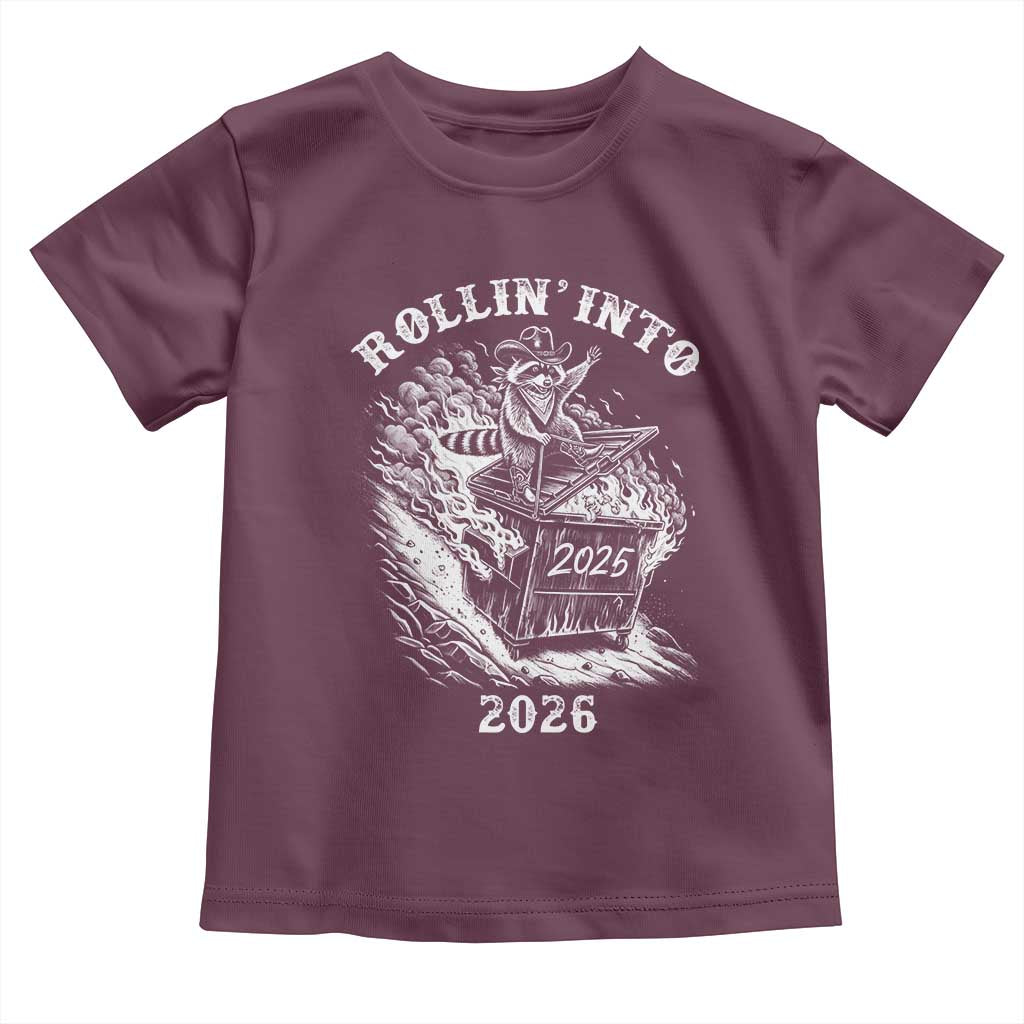 Funny Cowboy Raccoon Rollin Into 2026 Toddler T Shirt New Year Dumpster Fire 2026 Rodeo - Wonder Print Shop