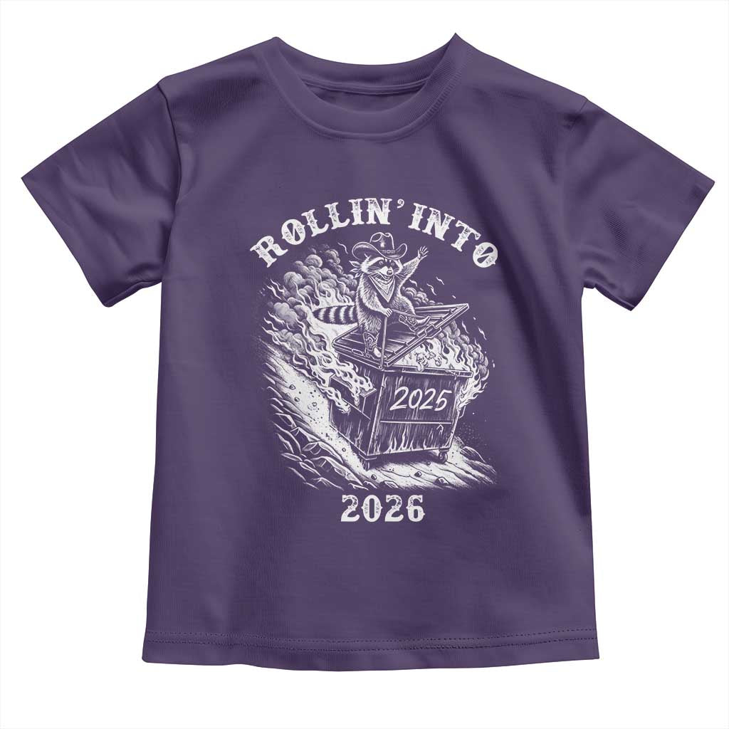 Funny Cowboy Raccoon Rollin Into 2026 Toddler T Shirt New Year Dumpster Fire 2026 Rodeo - Wonder Print Shop