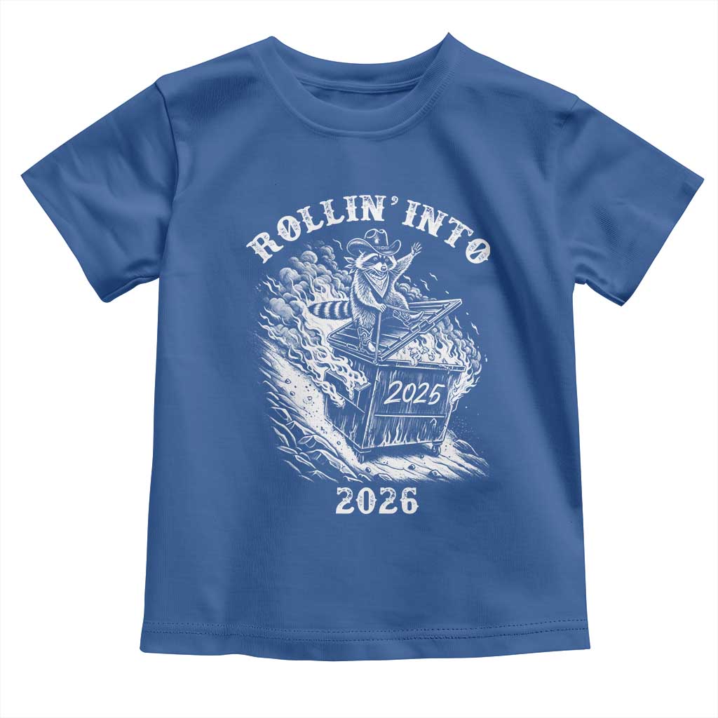 Funny Cowboy Raccoon Rollin Into 2026 Toddler T Shirt New Year Dumpster Fire 2026 Rodeo - Wonder Print Shop