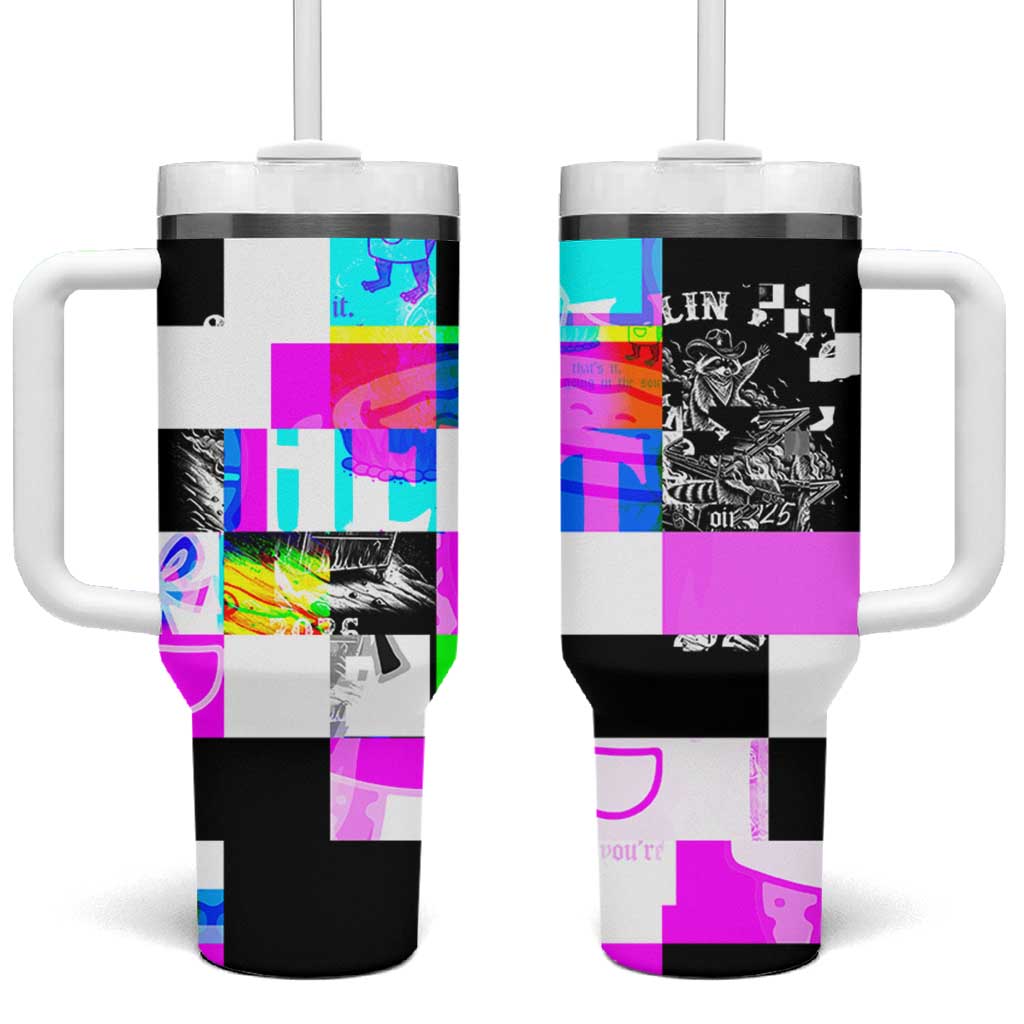 Funny Cowboy Raccoon Rollin Into 2026 Tumbler With Handle New Year Dumpster Fire 2026 Rodeo - Wonder Print Shop