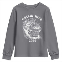 Funny Cowboy Raccoon Rollin Into 2026 Youth Sweatshirt New Year Dumpster Fire 2026 Rodeo - Wonder Print Shop