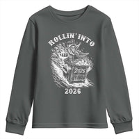 Funny Cowboy Raccoon Rollin Into 2026 Youth Sweatshirt New Year Dumpster Fire 2026 Rodeo - Wonder Print Shop
