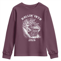 Funny Cowboy Raccoon Rollin Into 2026 Youth Sweatshirt New Year Dumpster Fire 2026 Rodeo - Wonder Print Shop