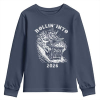 Funny Cowboy Raccoon Rollin Into 2026 Youth Sweatshirt New Year Dumpster Fire 2026 Rodeo - Wonder Print Shop