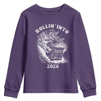 Funny Cowboy Raccoon Rollin Into 2026 Youth Sweatshirt New Year Dumpster Fire 2026 Rodeo - Wonder Print Shop
