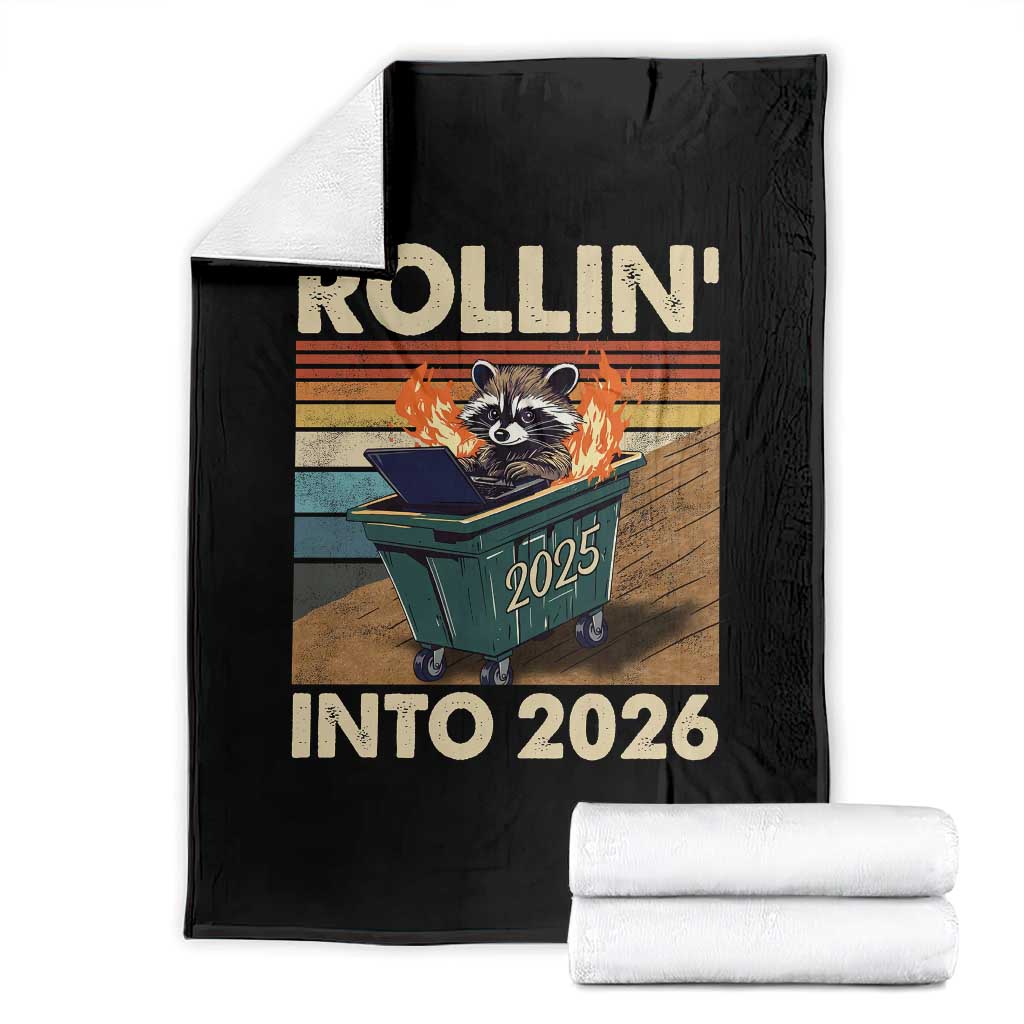 Funny Raccoon Rollin Into 2026 Throw Blanket New Year Dumpster Fire - Wonder Print Shop
