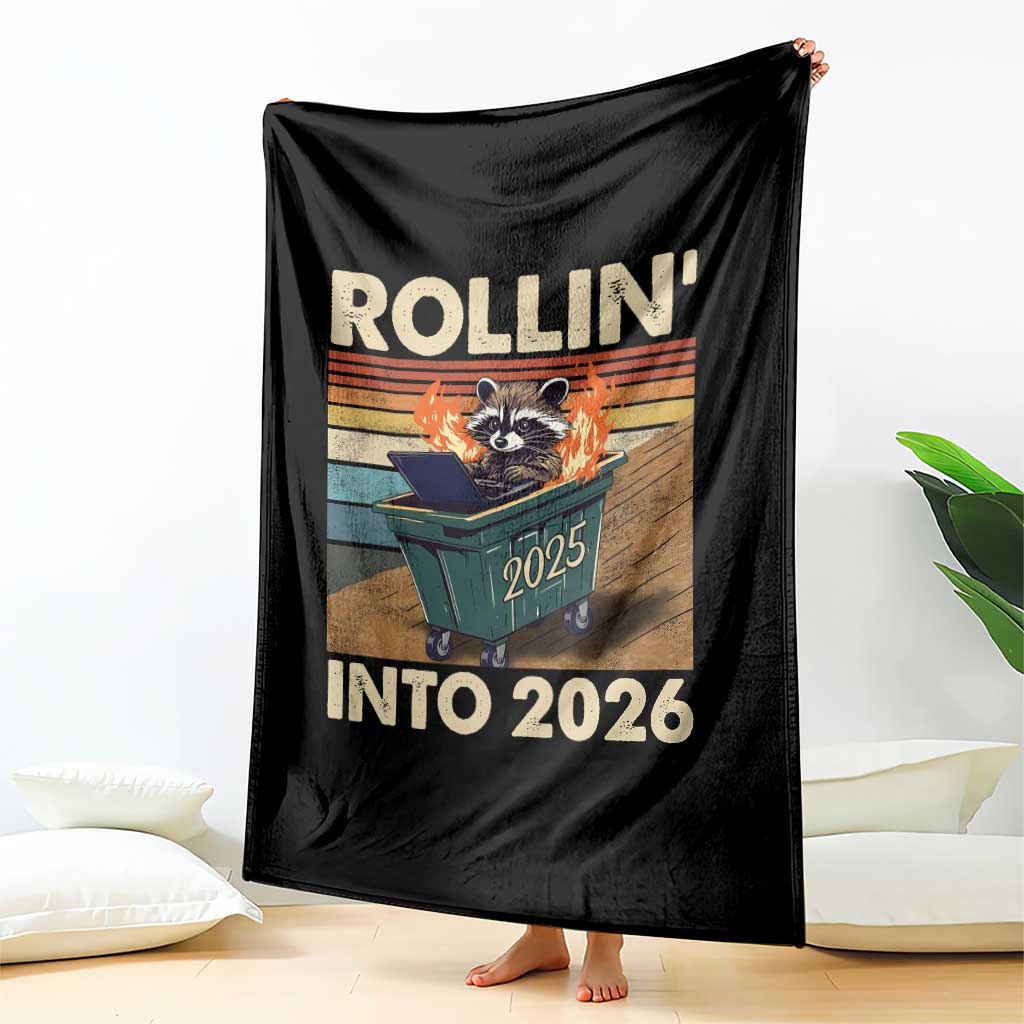Funny Raccoon Rollin Into 2026 Throw Blanket New Year Dumpster Fire - Wonder Print Shop