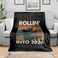 Funny Raccoon Rollin Into 2026 Throw Blanket New Year Dumpster Fire - Wonder Print Shop