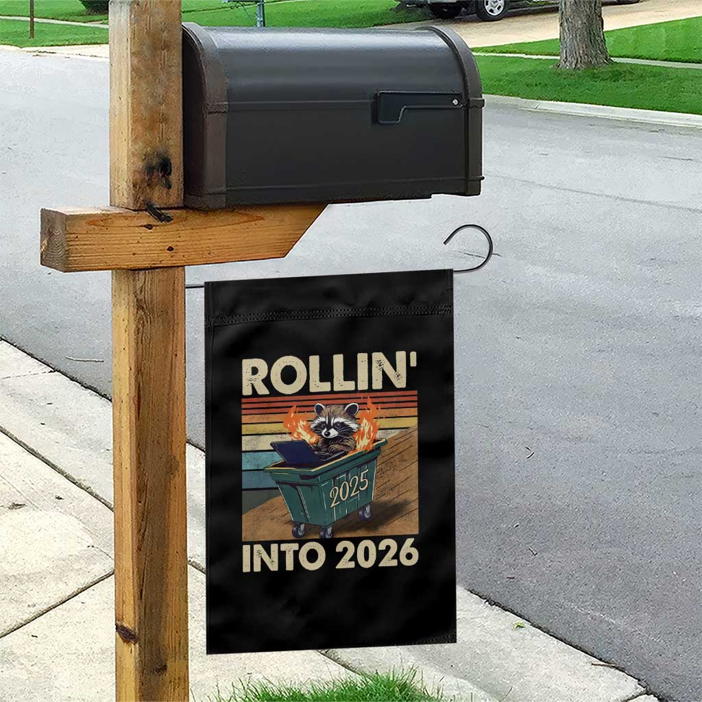 Funny Raccoon Rollin Into 2026 Garden Flag New Year Dumpster Fire - Wonder Print Shop