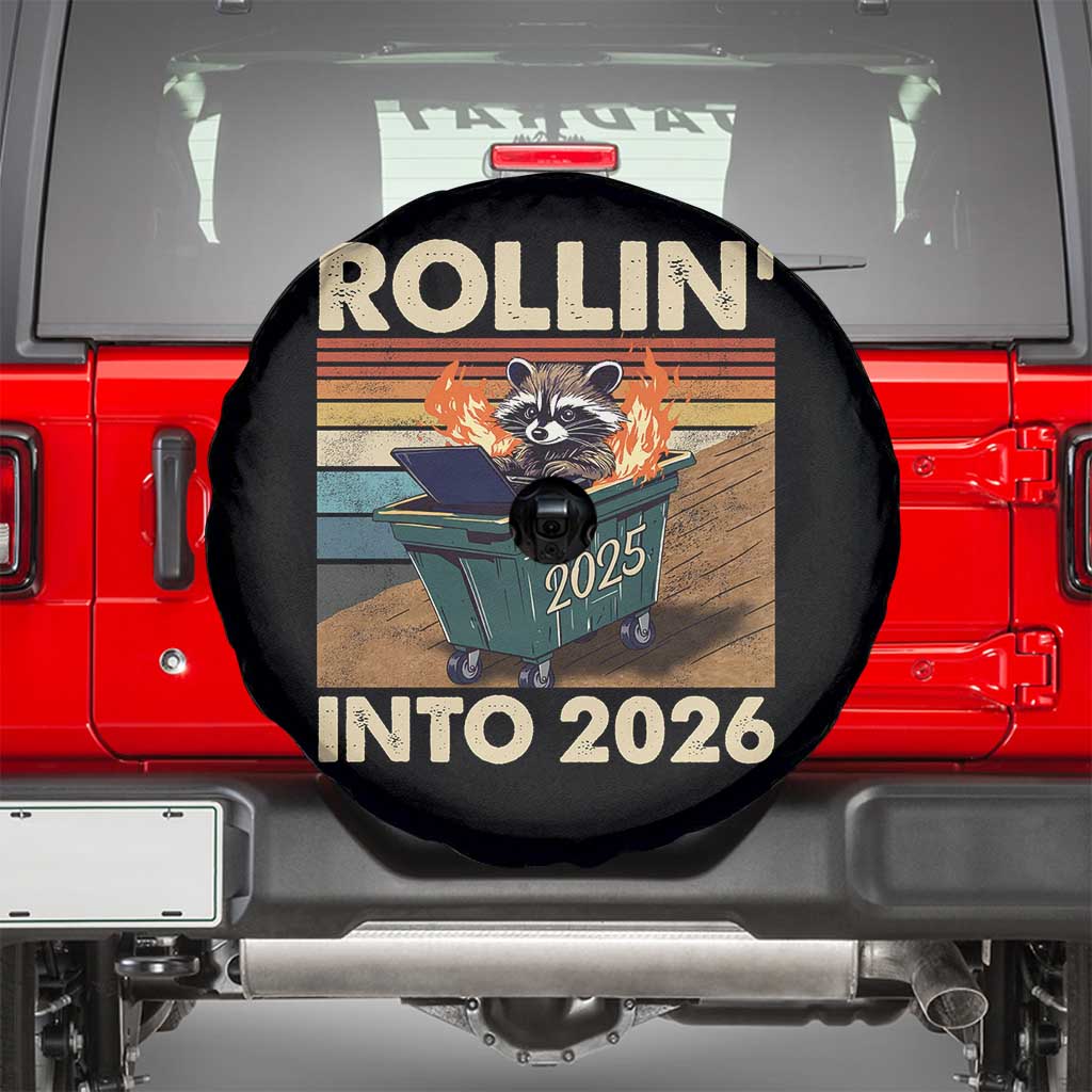 Funny Raccoon Rollin Into 2026 Spare Tire Cover New Year Dumpster Fire - Wonder Print Shop