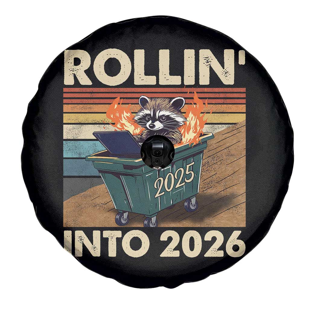 Funny Raccoon Rollin Into 2026 Spare Tire Cover New Year Dumpster Fire - Wonder Print Shop
