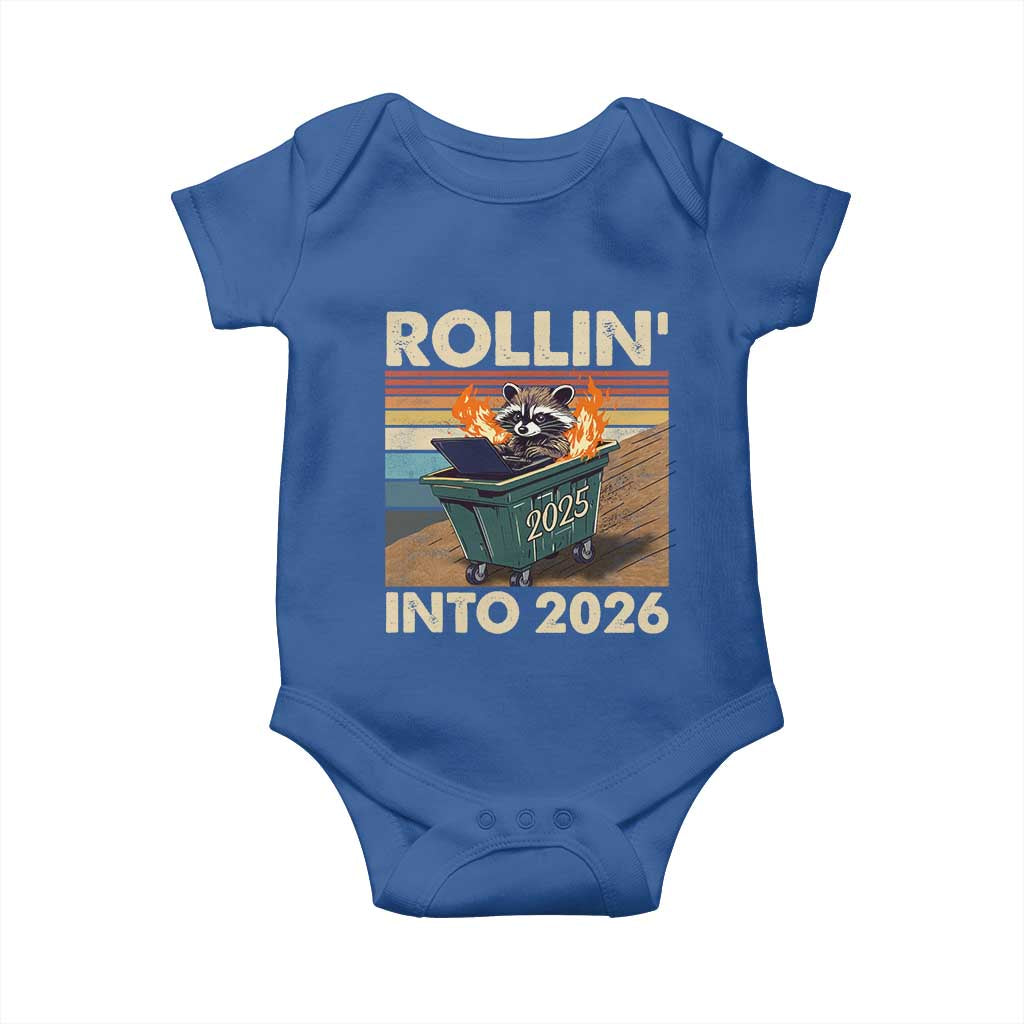 Funny Raccoon Rollin Into 2026 Baby Onesie New Year Dumpster Fire - Wonder Print Shop