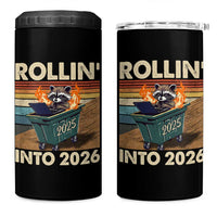 Funny Raccoon Rollin Into 2026 4 in 1 Can Cooler Tumbler New Year Dumpster Fire - Wonder Print Shop