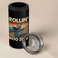 Funny Raccoon Rollin Into 2026 4 in 1 Can Cooler Tumbler New Year Dumpster Fire - Wonder Print Shop