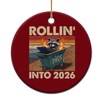 Funny Raccoon Rollin Into 2026 Ceramic Ornament New Year Dumpster Fire - Wonder Print Shop
