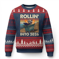 Funny Raccoon Rollin Into 2026 Ugly Christmas Sweater New Year Dumpster Fire - Wonder Print Shop
