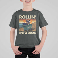 Funny Raccoon Rollin Into 2026 T Shirt For Kid New Year Dumpster Fire - Wonder Print Shop