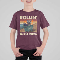 Funny Raccoon Rollin Into 2026 T Shirt For Kid New Year Dumpster Fire - Wonder Print Shop