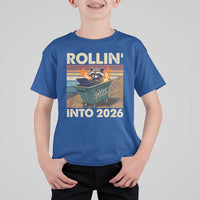 Funny Raccoon Rollin Into 2026 T Shirt For Kid New Year Dumpster Fire - Wonder Print Shop