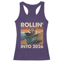 Funny Raccoon Rollin Into 2026 Racerback Tank Top New Year Dumpster Fire - Wonder Print Shop
