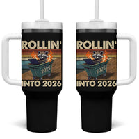Funny Raccoon Rollin Into 2026 Tumbler With Handle New Year Dumpster Fire - Wonder Print Shop