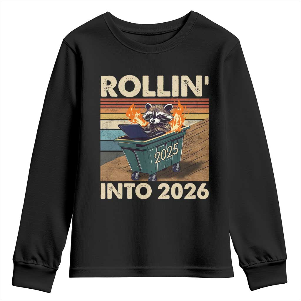 Funny Raccoon Rollin Into 2026 Youth Sweatshirt New Year Dumpster Fire - Wonder Print Shop