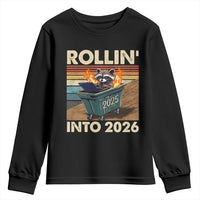 Funny Raccoon Rollin Into 2026 Youth Sweatshirt New Year Dumpster Fire - Wonder Print Shop