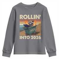 Funny Raccoon Rollin Into 2026 Youth Sweatshirt New Year Dumpster Fire - Wonder Print Shop