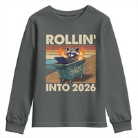 Funny Raccoon Rollin Into 2026 Youth Sweatshirt New Year Dumpster Fire - Wonder Print Shop