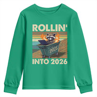 Funny Raccoon Rollin Into 2026 Youth Sweatshirt New Year Dumpster Fire - Wonder Print Shop