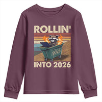 Funny Raccoon Rollin Into 2026 Youth Sweatshirt New Year Dumpster Fire - Wonder Print Shop